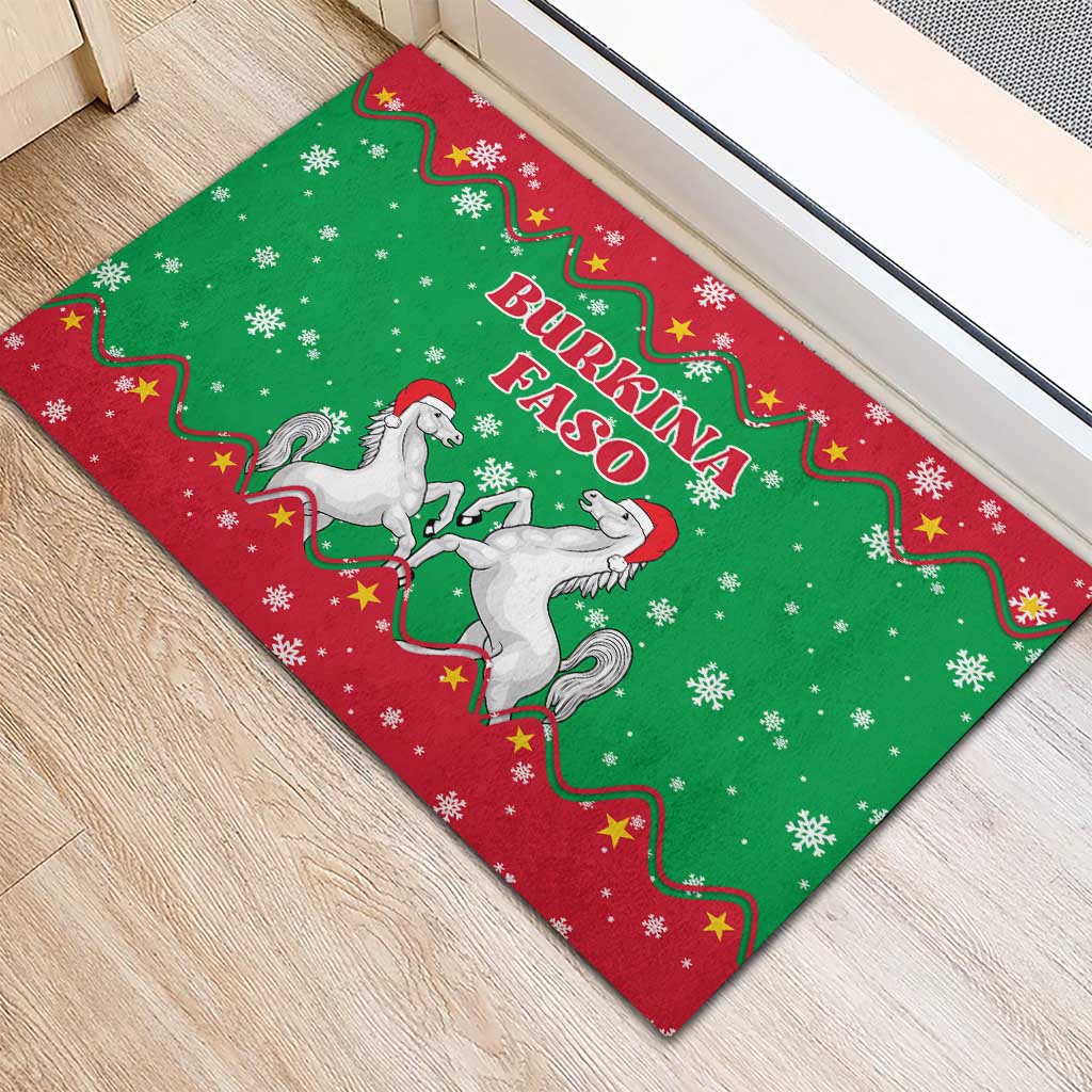 Christmas Burkina Faso Rubber Doormat Snowflake Horses and Coat of Arms - African Pride