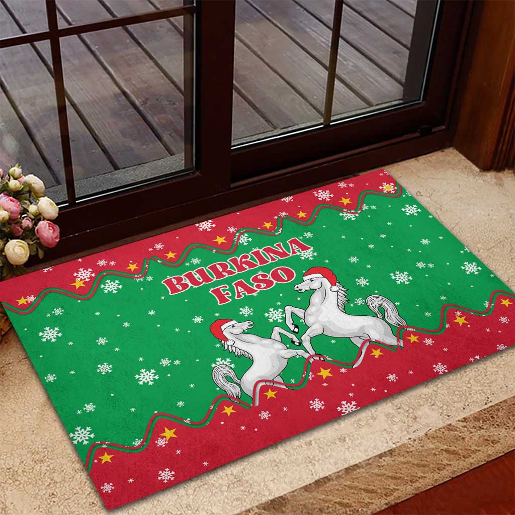 Christmas Burkina Faso Rubber Doormat Snowflake Horses and Coat of Arms - African Pride