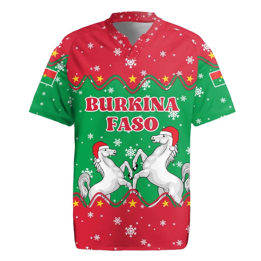 Christmas Burkina Faso Rugby Jersey Snowflake Horses and Coat of Arms - African Pride
