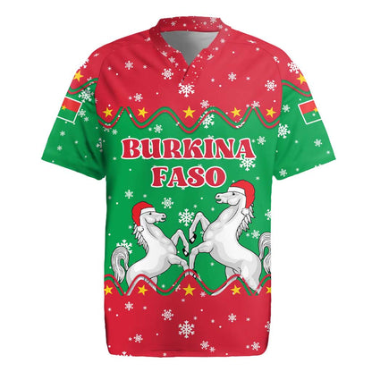 Christmas Burkina Faso Rugby Jersey Snowflake Horses and Coat of Arms - African Pride