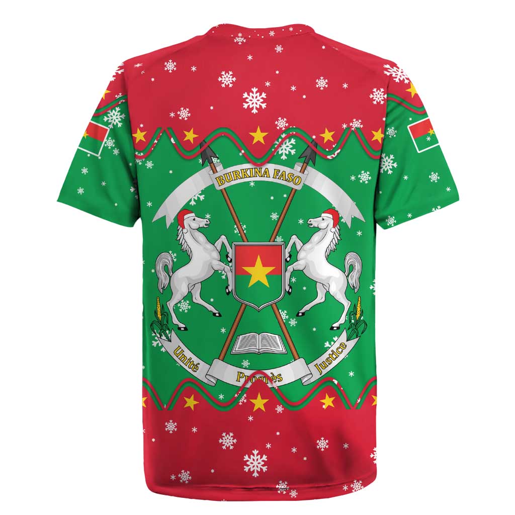 Christmas Burkina Faso Rugby Jersey Snowflake Horses and Coat of Arms - African Pride
