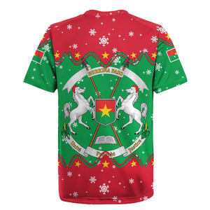Christmas Burkina Faso Rugby Jersey Snowflake Horses and Coat of Arms - African Pride
