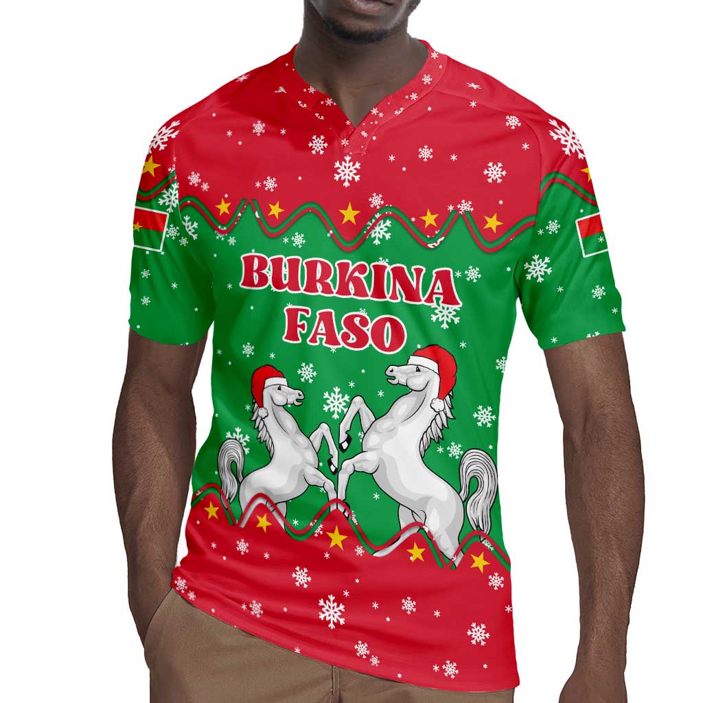 Christmas Burkina Faso Rugby Jersey Snowflake Horses and Coat of Arms - African Pride