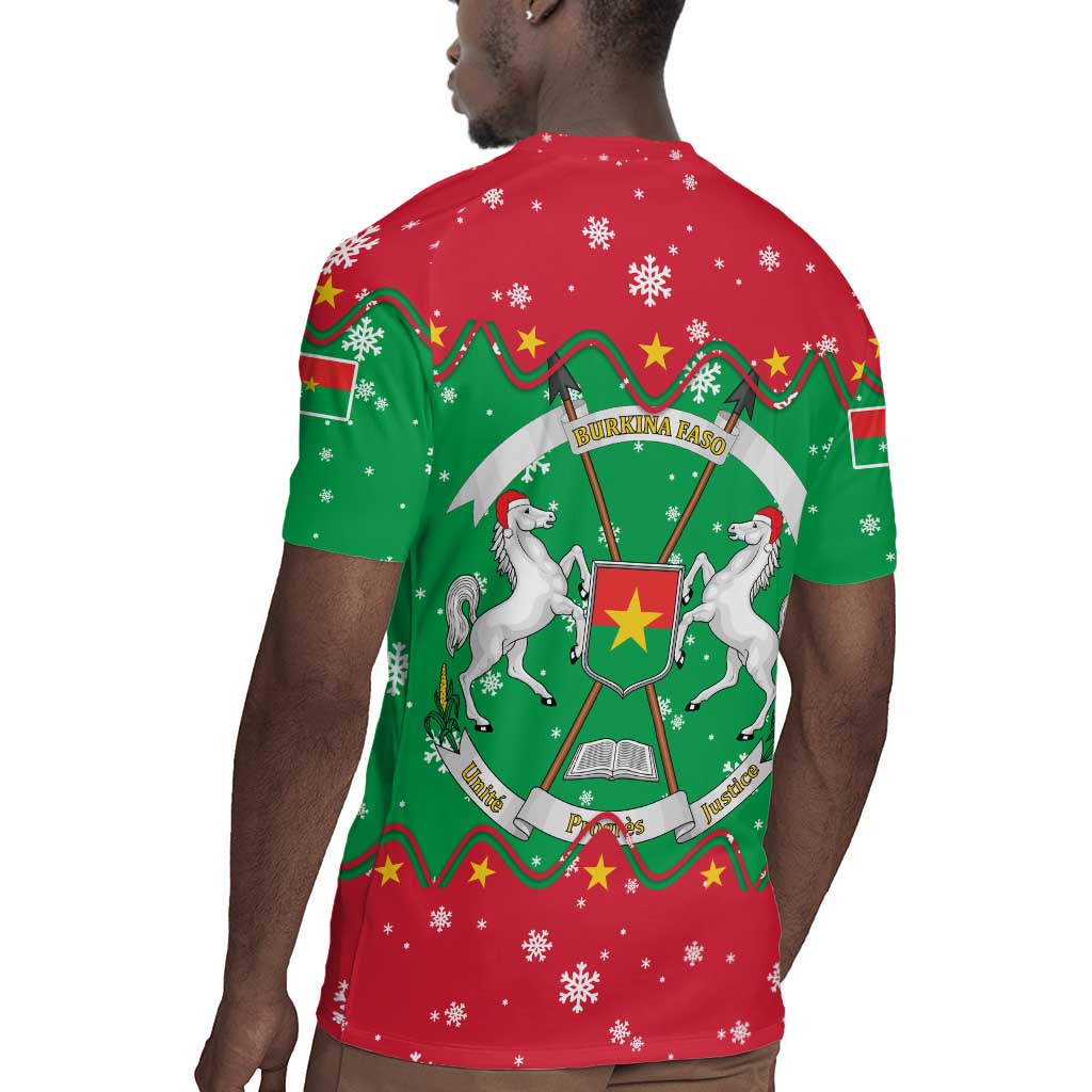 Christmas Burkina Faso Rugby Jersey Snowflake Horses and Coat of Arms - African Pride