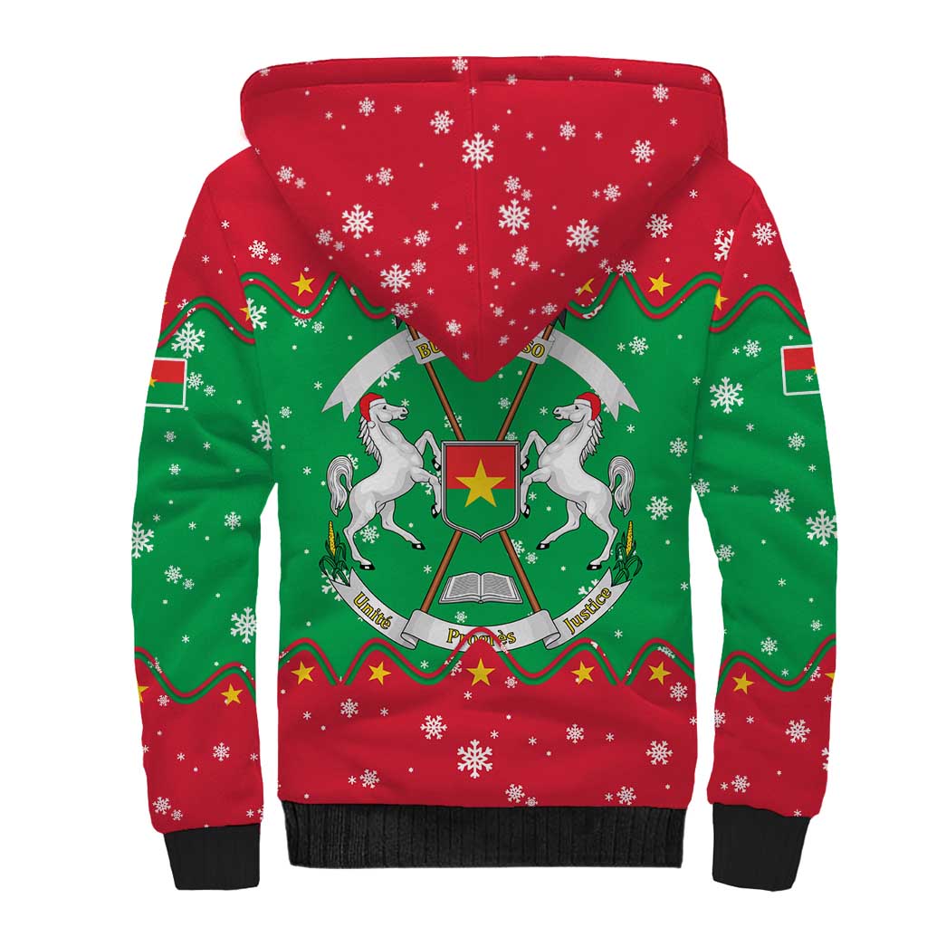 Christmas Burkina Faso Sherpa Hoodie Snowflake Horses and Coat of Arms - African Pride