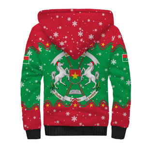 Christmas Burkina Faso Sherpa Hoodie Snowflake Horses and Coat of Arms - African Pride