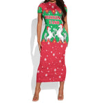 Christmas Burkina Faso Short Sleeve Bodycon Dress Snowflake Horses and Coat of Arms - African Pride