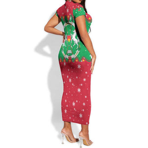 Christmas Burkina Faso Short Sleeve Bodycon Dress Snowflake Horses and Coat of Arms - African Pride