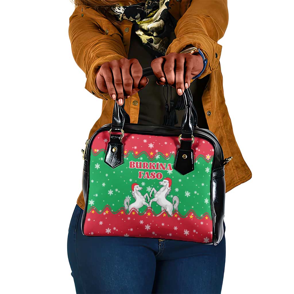 Christmas Burkina Faso Shoulder Handbag Snowflake Horses and Coat of Arms - African Pride