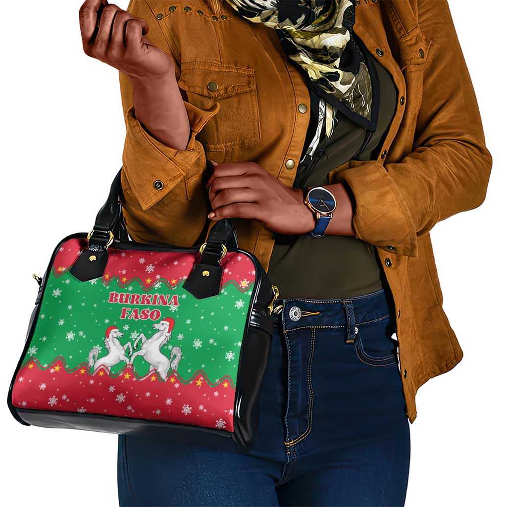 Christmas Burkina Faso Shoulder Handbag Snowflake Horses and Coat of Arms - African Pride