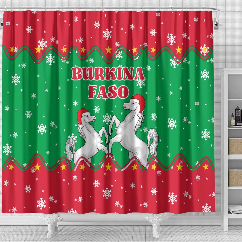 Christmas Burkina Faso Shower Curtain Snowflake Horses and Coat of Arms - African Pride