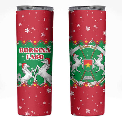 Christmas Burkina Faso Skinny Tumbler Snowflake Horses and Coat of Arms - African Pride