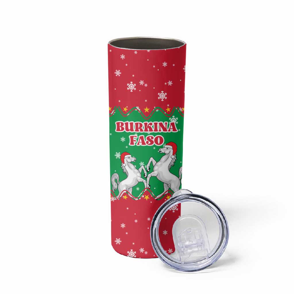 Christmas Burkina Faso Skinny Tumbler Snowflake Horses and Coat of Arms - African Pride