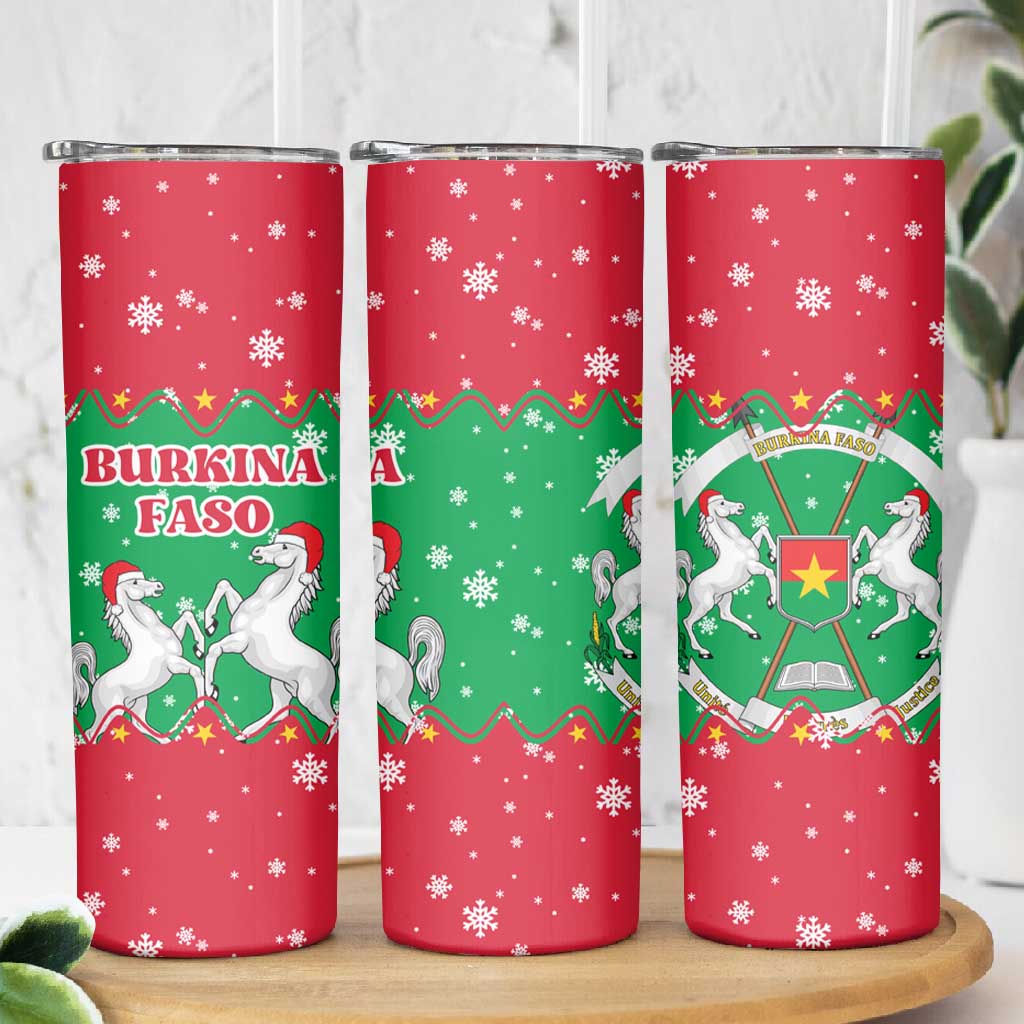 Christmas Burkina Faso Skinny Tumbler Snowflake Horses and Coat of Arms - African Pride