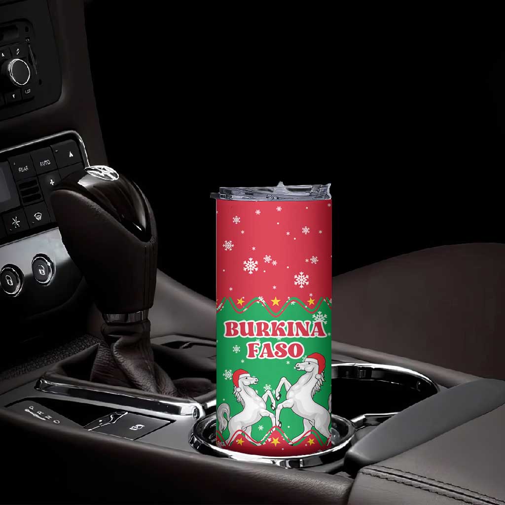 Christmas Burkina Faso Skinny Tumbler Snowflake Horses and Coat of Arms - African Pride