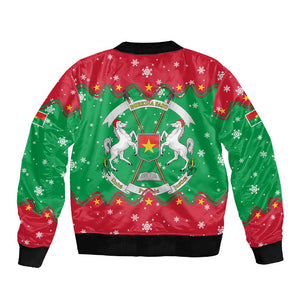 Christmas Burkina Faso Sleeve Zip Bomber Jacket Snowflake Horses and Coat of Arms - African Pride