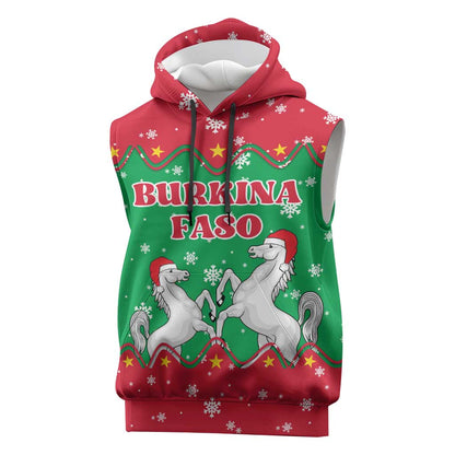 Christmas Burkina Faso Sleeveless Hoodie Snowflake Horses and Coat of Arms - African Pride