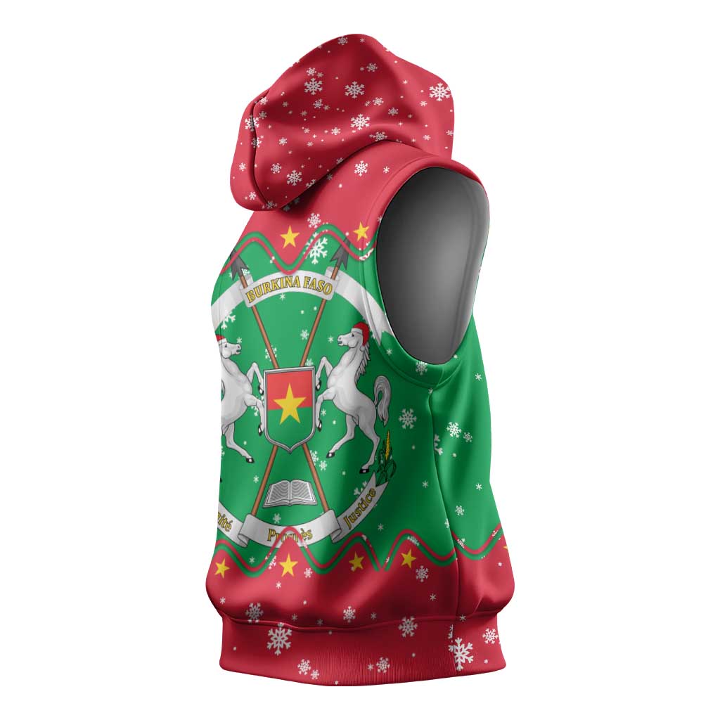 Christmas Burkina Faso Sleeveless Hoodie Snowflake Horses and Coat of Arms - African Pride