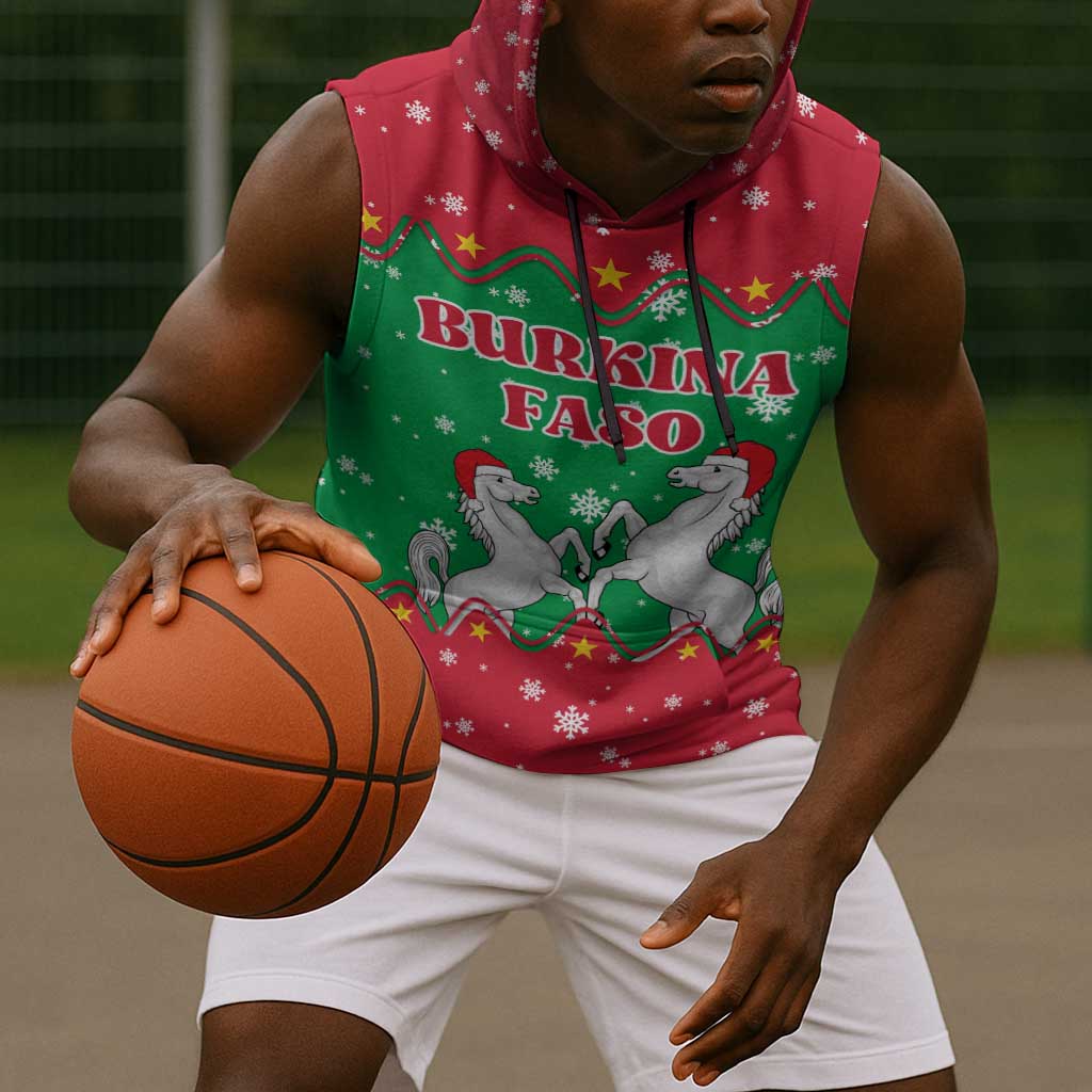 Christmas Burkina Faso Sleeveless Hoodie Snowflake Horses and Coat of Arms - African Pride