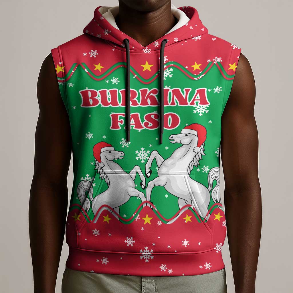 Christmas Burkina Faso Sleeveless Hoodie Snowflake Horses and Coat of Arms - African Pride