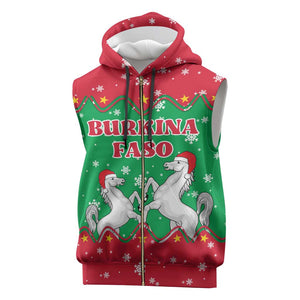 Christmas Burkina Faso Sleeveless Zip Hoodie Snowflake Horses and Coat of Arms - African Pride