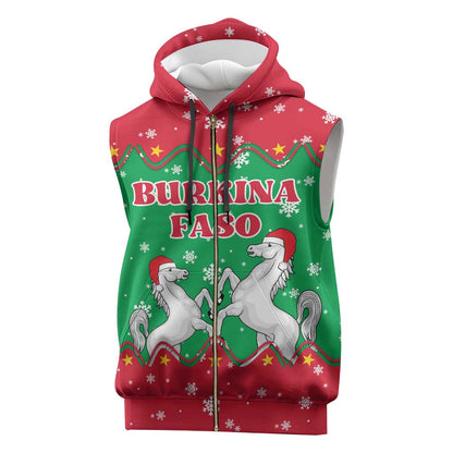 Christmas Burkina Faso Sleeveless Zip Hoodie Snowflake Horses and Coat of Arms - African Pride