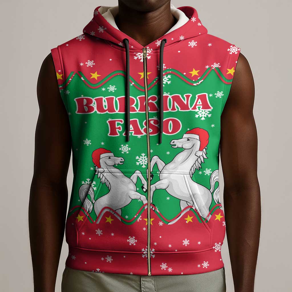 Christmas Burkina Faso Sleeveless Zip Hoodie Snowflake Horses and Coat of Arms - African Pride