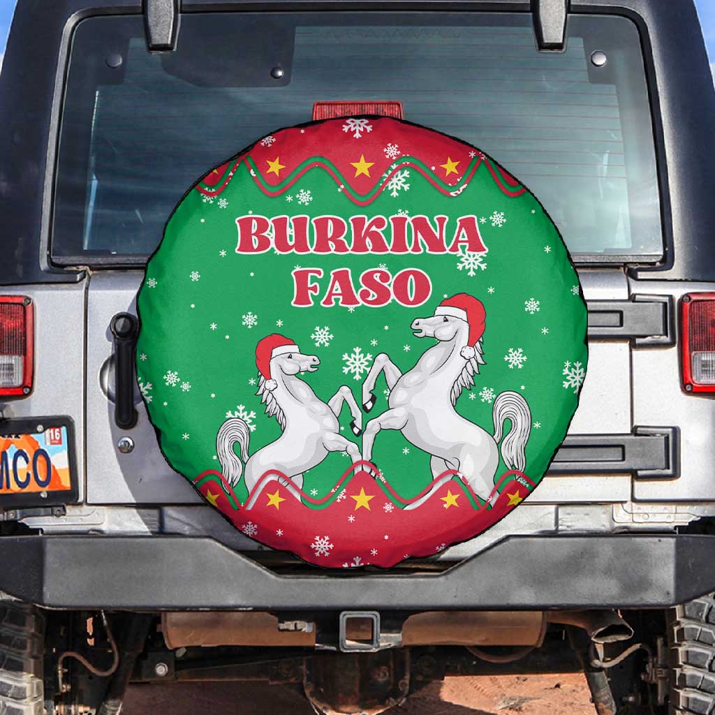 Christmas Burkina Faso Spare Tire Cover Snowflake Horses and Coat of Arms - African Pride