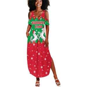 Christmas Burkina Faso Summer Maxi Dress Snowflake Horses and Coat of Arms - African Pride