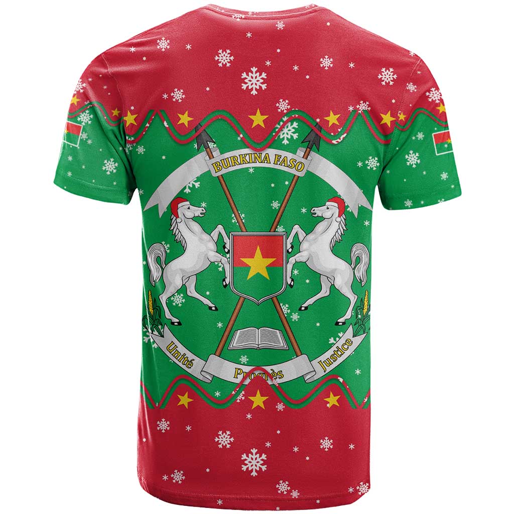 Christmas Burkina Faso T shirt Snowflake Horses and Coat of Arms - African Pride