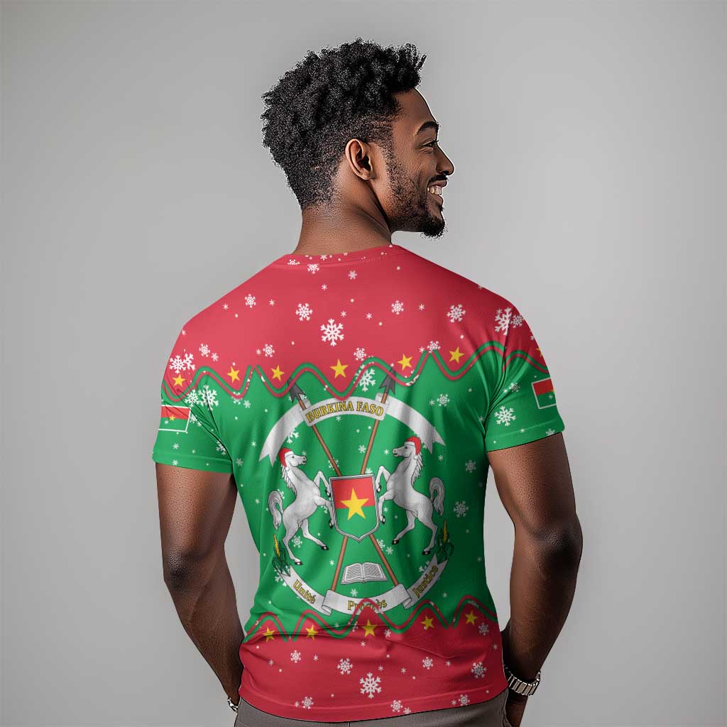 Christmas Burkina Faso T shirt Snowflake Horses and Coat of Arms - African Pride