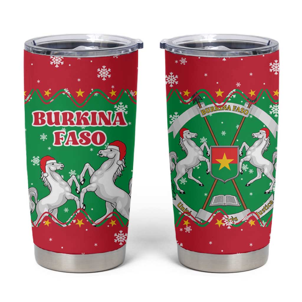 Christmas Burkina Faso Tumbler Cup Snowflake Horses and Coat of Arms - African Pride