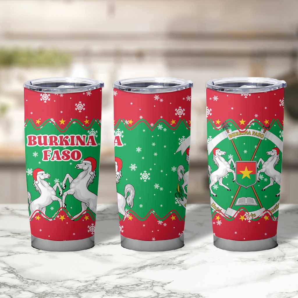 Christmas Burkina Faso Tumbler Cup Snowflake Horses and Coat of Arms - African Pride