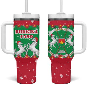 Christmas Burkina Faso Tumbler With Handle Snowflake Horses and Coat of Arms - African Pride