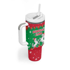 Christmas Burkina Faso Tumbler With Handle Snowflake Horses and Coat of Arms - African Pride