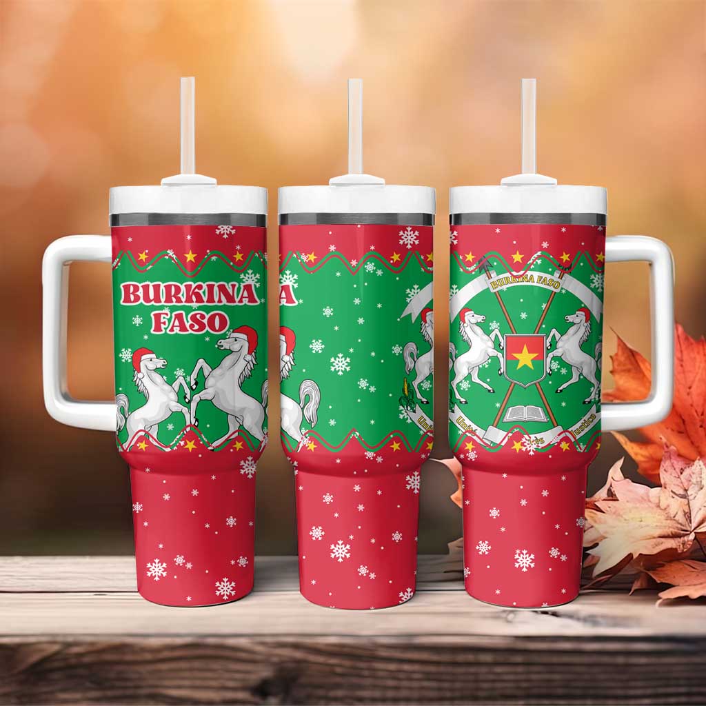 Christmas Burkina Faso Tumbler With Handle Snowflake Horses and Coat of Arms - African Pride