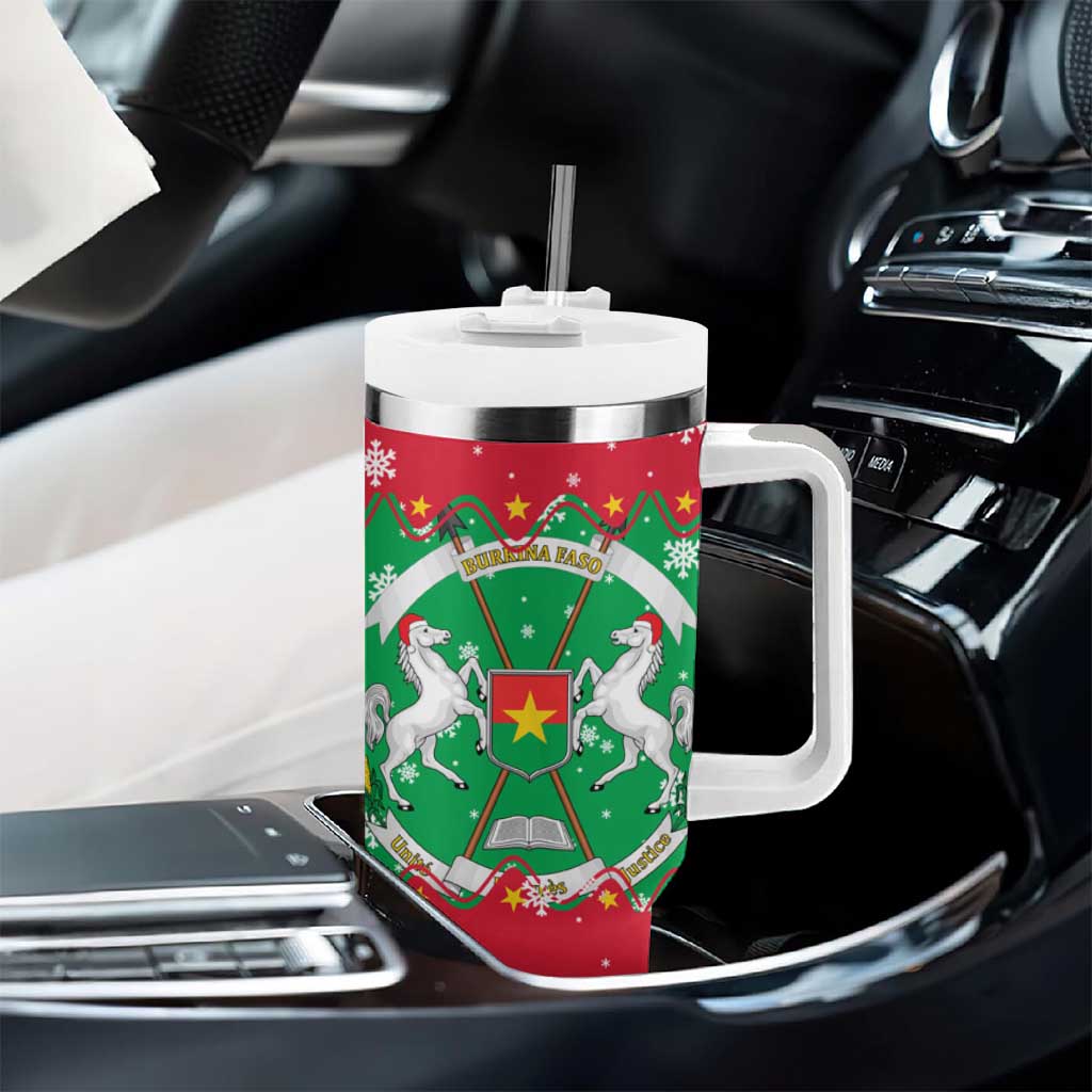 Christmas Burkina Faso Tumbler With Handle Snowflake Horses and Coat of Arms - African Pride