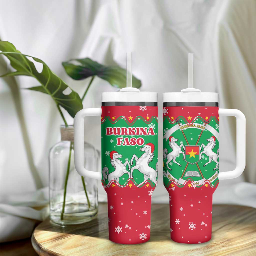Christmas Burkina Faso Tumbler With Handle Snowflake Horses and Coat of Arms - African Pride