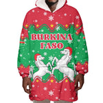Christmas Burkina Faso Wearable Blanket Hoodie Snowflake Horses and Coat of Arms - African Pride