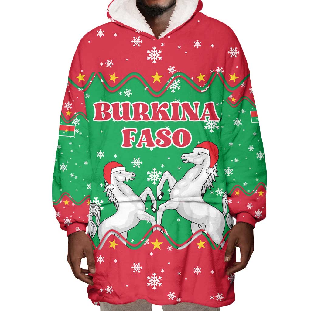 Christmas Burkina Faso Wearable Blanket Hoodie Snowflake Horses and Coat of Arms - African Pride