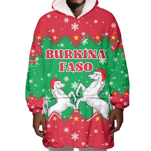 Christmas Burkina Faso Wearable Blanket Hoodie Snowflake Horses and Coat of Arms - African Pride