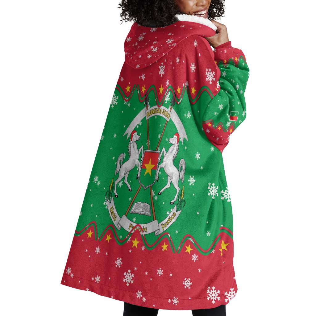 Christmas Burkina Faso Wearable Blanket Hoodie Snowflake Horses and Coat of Arms - African Pride