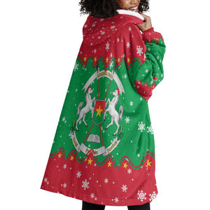 Christmas Burkina Faso Wearable Blanket Hoodie Snowflake Horses and Coat of Arms - African Pride
