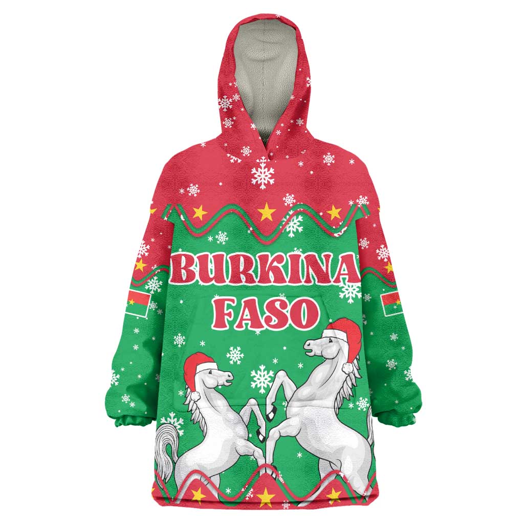Christmas Burkina Faso Wearable Blanket Hoodie Snowflake Horses and Coat of Arms - African Pride