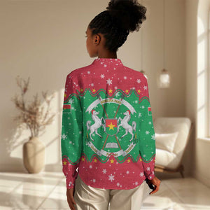 Christmas Burkina Faso Women Casual Shirt Snowflake Horses and Coat of Arms - African Pride