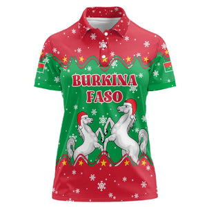 Christmas Burkina Faso Women Polo Shirt Snowflake Horses and Coat of Arms - African Pride
