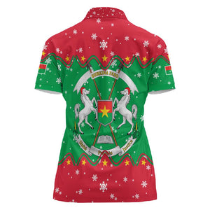 Christmas Burkina Faso Women Polo Shirt Snowflake Horses and Coat of Arms - African Pride