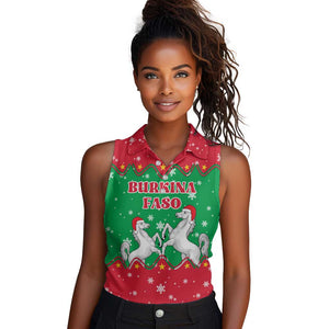Christmas Burkina Faso Women Sleeveless Polo Shirt Snowflake Horses and Coat of Arms - African Pride