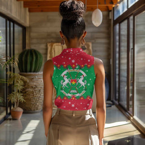 Christmas Burkina Faso Women Sleeveless Polo Shirt Snowflake Horses and Coat of Arms - African Pride