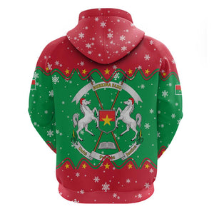 Christmas Burkina Faso Zip Hoodie Snowflake Horses and Coat of Arms - African Pride